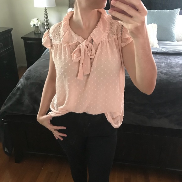 Pink embroidered lace polkadot Bow Top - Picture 5 of 8